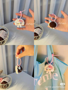 Crochet Mint Chocolate Dango Hello Kitty Amigurumi Keychain Pattern Tutorial