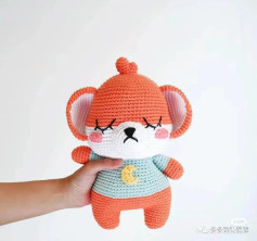 Crochet Monkey Sleeping in Blue Pajamas Pattern