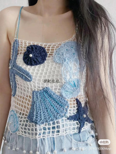 Crochet Ocean Theme Mesh Top with Starfish, Seashells and Jellyfish Chart