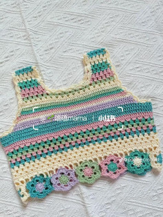 Crochet Pastel Baby Bodice with Floral Hem Pattern Chart and Instructions