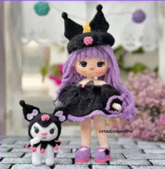 Crochet Pattern: Amigurumi Kuromi Doll with Purple Wig
