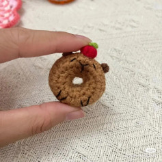 Crochet Pattern Chart: Cute Brown Bear Donut with Cherry and Yellow Record Player