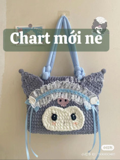 Crochet pattern chart for Blue Fantasy Kuromi bag and Pochacco amigurumi doll with detailed instructions