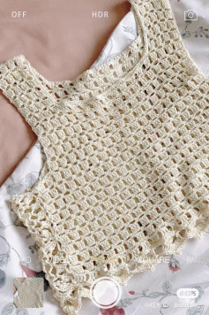 Crochet Pattern Chart for Cream Openwork Tank Top with Floral Motif Details