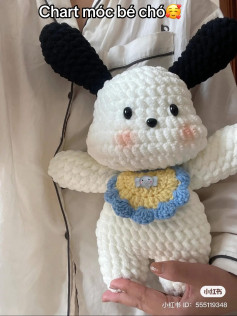 Crochet Pattern Chart for Cute Pochacco Dog Amigurumi with Blue Bib