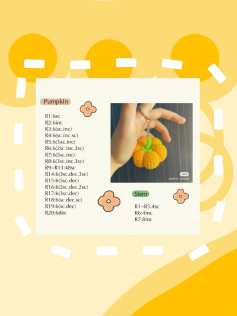 Crochet Pattern Chart for Pumpkin, Tomato, Croissant, Egg Toast and Tangerine