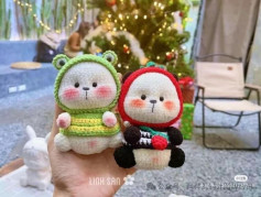 Crochet Pattern: Cute Apple Panda and Frog Bear Amigurumi Dolls