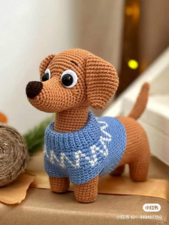 Crochet Pattern: Cute Dachshund Dog in Blue Sweater