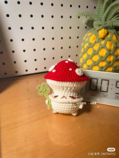 Crochet Pattern: Cute Mushroom Monster Amigurumi with Red Cap and Four-Leaf Clover Accessory