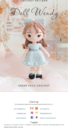 Crochet Pattern Doll Wendy - Amigurumi Girl in Blue Dress