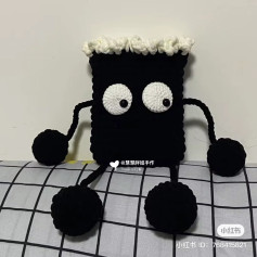 Crochet Pattern for Black Soot Monster Bag with White Fringe and Big Eyes