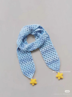 Crochet Pattern for Blue Gradient Kids Scarf with Yellow Stars