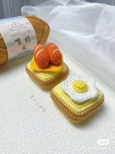 Crochet Pattern for Cheese Sausage Toast and Fried Egg