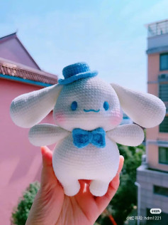 Crochet Pattern for Cinnamoroll Doll: White Amigurumi with Blue Hat and Bow Tie Tutorial