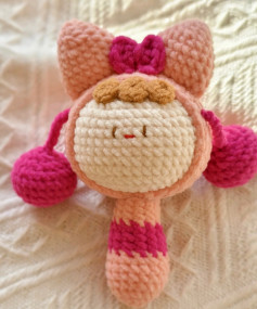 Crochet Pattern for Cute Baby Rattle Doll with Bunny Ears and Bow