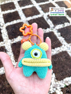 Crochet Pattern for Cute Blue One-Eyed Monster Amigurumi Keychain