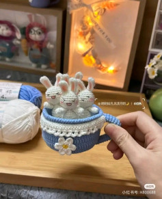 Crochet Pattern for Cute Bunny Cup with Milk and Flower Design