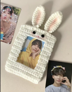 Crochet Pattern for Cute Bunny Ears Photo Card Holder