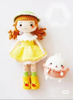 Crochet Pattern for Cute Girl Doll with Yellow Dress and Duck Boots