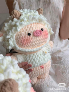 Crochet Pattern for Cute Pig in Sheep Costume Amigurumi Doll with Hood and Wool Texture