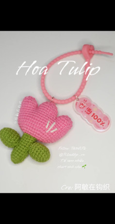 Crochet Pattern for Cute Pink Tulip Flower Keychain