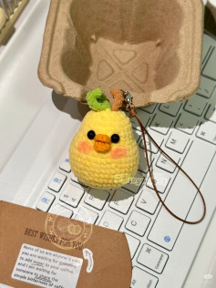 Crochet Pattern for Cute Yellow Duck Pear Amigurumi Keychain