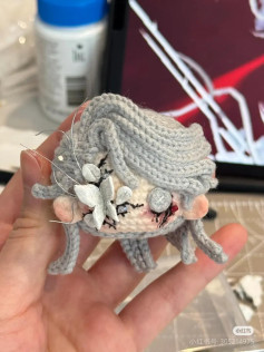 Crochet Pattern for Grey Haired Doll Head with White Flower Accessory