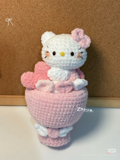 Crochet Pattern for Hello Kitty Bouquet Doll with Pink Hearts