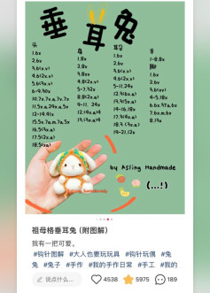 Crochet Pattern for Mini Granny Style Floppy Eared Rabbit Amigurumi and Beret Hat Chart