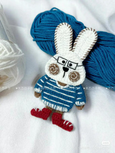 Crochet Pattern for Mr. Bunny Amigurumi Doll with Glasses and Striped Sweater