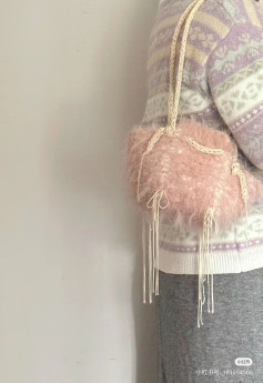 Crochet Pattern for Pink Fluffy Bag with Braided Strap
