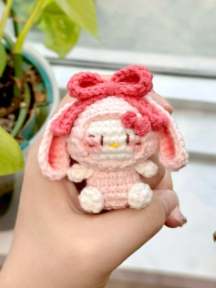 Crochet Pattern for Pink Rabbit Ears Kitty Amigurumi Doll