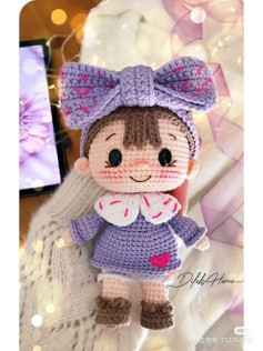 Crochet Pattern for Purple Bow Girl Amigurumi Doll with Detailed Chart