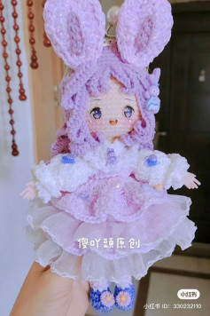 Crochet Pattern for Purple Pastel Rabbit Girl Doll