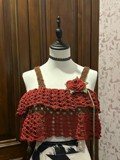 Crochet Pattern for Red and Brown Floral Top with Rose Embellishment