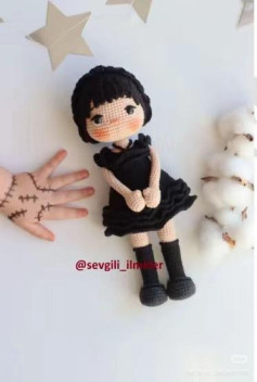 Crochet Pattern for Wednesday Addams Amigurumi Doll with Detailed Instructions