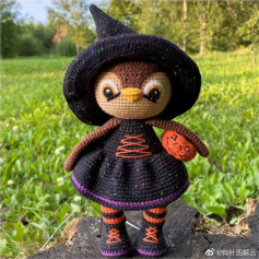 Crochet Pattern: Halloween Owl Witch Doll with Pumpkin Basket