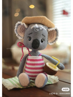 Crochet Pattern Koala Thea: Amigurumi Doll with Hat, Striped Dress and Coconut Cup