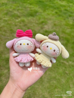 Crochet Pattern: Pudding Dog and My Melody Hello Kitty Amigurumi Dolls