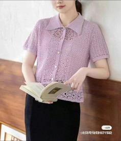Crochet Pattern: Purple Lace Short Sleeve Collared Shirt with Detailed Charts