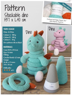 Crochet Pattern Stackable Dino & Dina Amigurumi