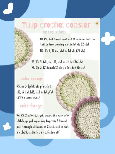 Crochet Patterns: Tulip Coaster, Rabbit Flower, Dragon Flower, Bear Flower, Pig Flower
