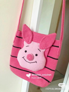 Crochet Piglet Crossbody Bag Chart - Pink Striped Design with Cute Face Pattern