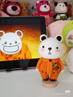 Crochet Pirate Bear Doll Tutorial Chart with Orange Outfit and Skull Logo