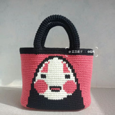Crochet Pixel Chart Pattern: Cute Pink and Black Character Face for Tote Bag