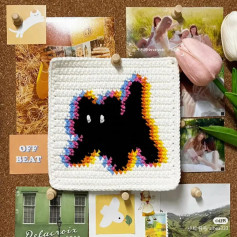 Crochet Pixel Chart Pattern for Cute Black Cat with Rainbow Border