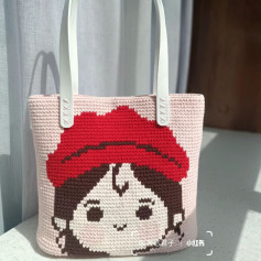 Crochet Pixel Chart Pattern for Cute Girl with Red Beret Tote Bag Design