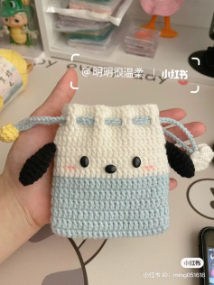 Crochet Pochacco Dog Drawstring Bag Pattern