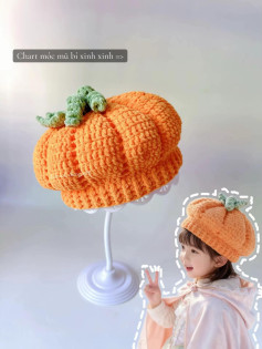 Crochet Pumpkin Hat Chart for Kids with Green Stem and Leaf