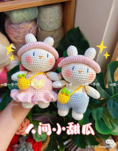 Crochet Rabbit Amigurumi Doll Chart with Dress and Overalls Pattern